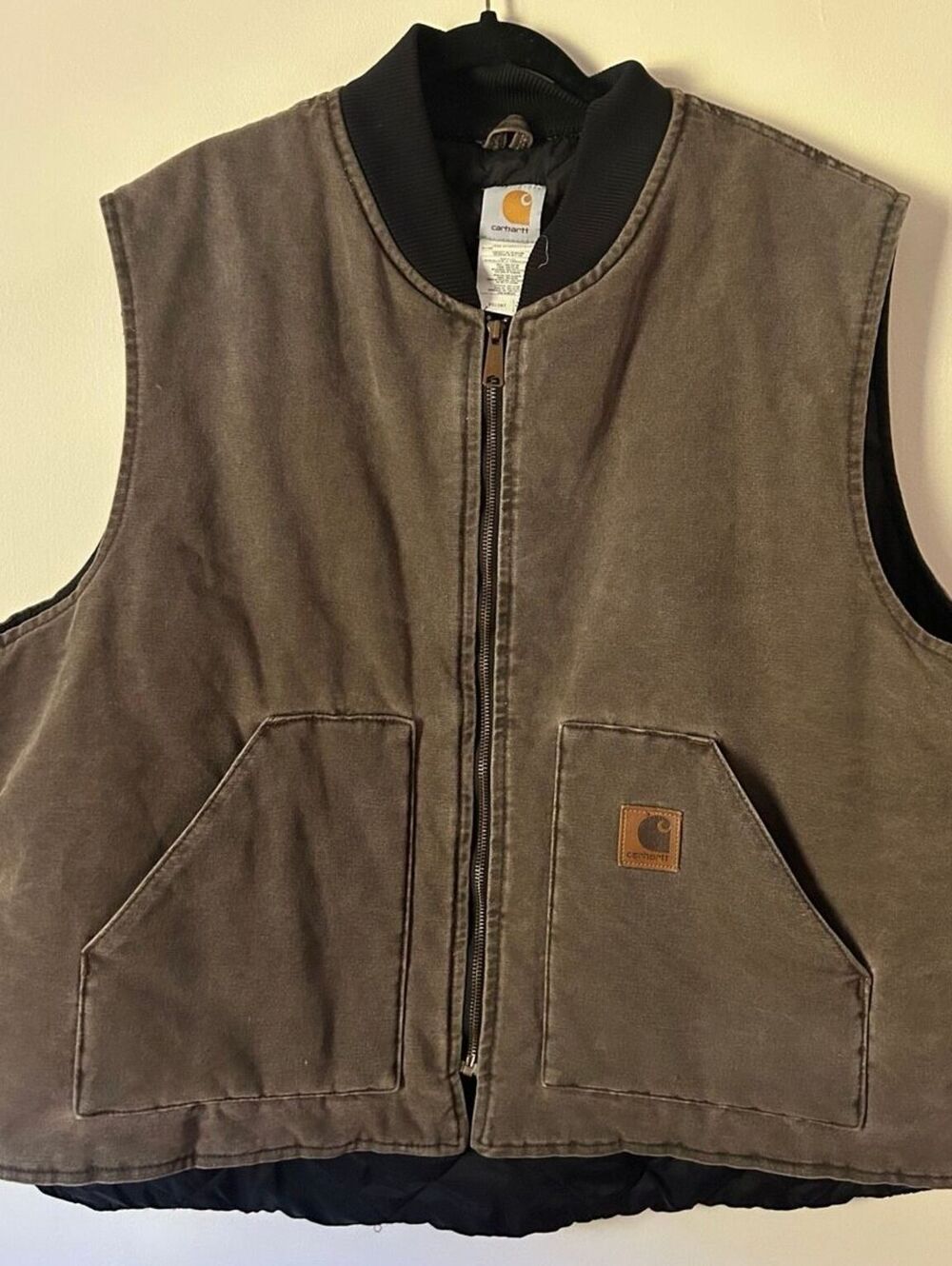 Vintage Carhartt V02 CHT Quilt Lined Duck Work Vest Olive/Brown 3XL